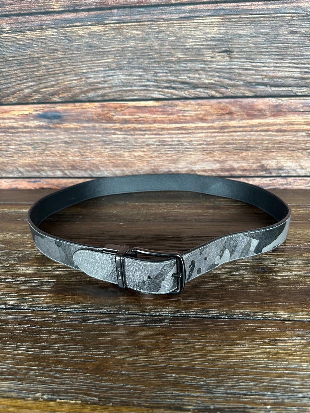 Coach Gray Camouflage Leather Belt with Gunmetal Buckle! - Picture 3 of 4